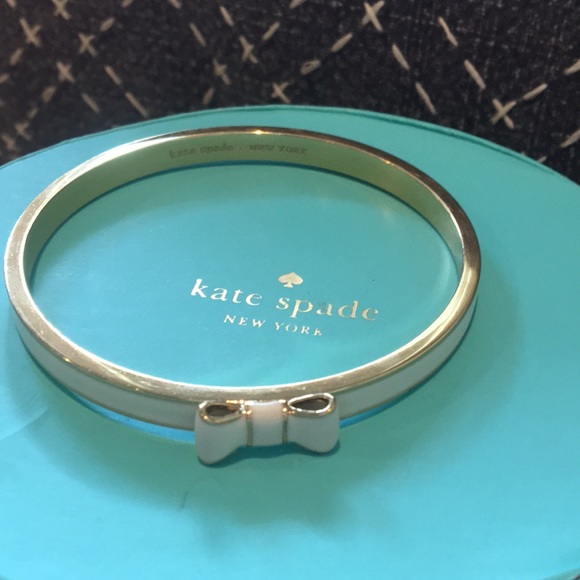 kate spade Jewelry Kate Spade Gold And White Bow Bangle Bracelet